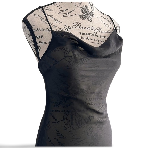 Vintage 90s Black Sheer Mesh Club Dress Open Back Asymmetrical Soft Goth Small - Picture 3 of 7